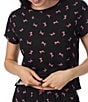 40 Winks Short Sleeve Tee & Long Pant Jersey Knit Pointelle Ditsy Bow Print Pajama Set, Color:Black Bow Print - Image 4
