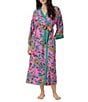 40WINKS Boho Blooms Print Long Sleeve V-Neck Woven Long Wrap Robe - Image 1
