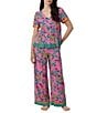 40WINKS Boho Blooms Print Short Sleeve V-Neck Woven Coordinating Sleep Top - Image 1