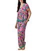 40WINKS Boho Blooms Print Short Sleeve V-Neck Woven Coordinating Sleep Top - Image 3