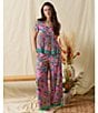 40WINKS Boho Blooms Print Short Sleeve V-Neck Woven Coordinating Sleep Top - Image 4