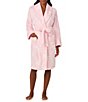 40WINKS Bow Print Shawl Collar Long Sleeve Frosted Jacquard Chenille Short Wrap Robe - Image 1