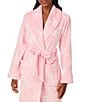 40WINKS Bow Print Shawl Collar Long Sleeve Frosted Jacquard Chenille Short Wrap Robe - Image 4