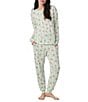 40WINKS Floral Stripe Print Long Sleeve Crew Neck Knit Jogger Pajama Set - Image 1