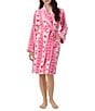 40WINKS Floral Stripe Print Long Sleeve Shawl Collar Short Robe - Image 1