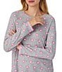 40WINKS Heart Print Long Sleeve Round Neck Shorty Knit Pajama Set, Color:Grey Print - Image 5