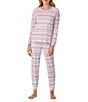 40WINKS Long Sleeve Crew Neck Cozy Jersey Long Fair Isle Pajama Set, Color:White - Image 1