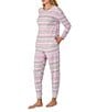40WINKS Long Sleeve Crew Neck Cozy Jersey Long Fair Isle Pajama Set, Color:White - Image 3
