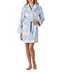 40WINKS Long Sleeve Shawl Collar Frosted Jacquard Chenille Snowflake Print Short Cozy Robe, Color:Blue Snowflake Print - Image 1