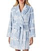 40WINKS Long Sleeve Shawl Collar Frosted Jacquard Chenille Snowflake Print Short Cozy Robe, Color:Blue Snowflake Print - Image 4