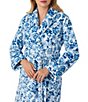 40WINKS Long Sleeve Shawl Collar Short Cozy Plush Floral Print Robe, Color:White/Blue Floral - Image 4