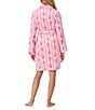 40WINKS Long Sleeve Shawl Collar Short Cozy Plush Floral Stripe Robe, Color:Stripe/Floral - Image 2