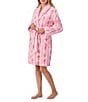 40WINKS Long Sleeve Shawl Collar Short Cozy Plush Floral Stripe Robe, Color:Stripe/Floral - Image 3