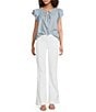 7 For All Mankind Dojo Tailorless Mid Rise Trouser Flare Leg Jeans, Color:Casablanca - Image 3