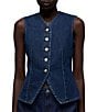 7 For All Mankind Lady Button Front V-Neck Sleeveless Tailored Denim Vest - Image 1