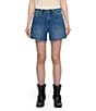 7 For All Mankind Monroe Medium Wash High Rise Long Denim Shorts - Image 1