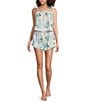 8 Oak Lane Sleeveless Tie Top Woven Hydrangea Ribbon Print Shorty Pajama Set, Color:Blue Hydrangea Ribbons - Image 1