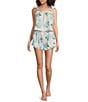 8 Oak Lane Sleeveless Tie Top Woven Hydrangea Ribbon Print Shorty Pajama Set - Image 1