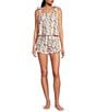 8 Oak Lane Sleeveless Tie Top Woven Vintage Rose Print Shorty Pajama Set, Color:Pink Vintage Rose - Image 1