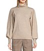Color:H. Oatmeal - Image 1 - Jersey Knit Long Blouson Sleeve Turtleneck Sweater