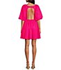 Color:Magenta - Image 2 - A-Line Scoop Neck Elbow Bubble Sleeve Mini Dress