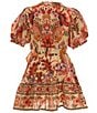A Loves A Big Girls Bubble Sleeve Floral Print Dress, Color:Tangerine - Image 2