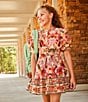 A Loves A Big Girls Bubble Sleeve Floral Print Dress, Color:Tangerine - Image 4