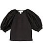 Color:Black - Image 1 - Little Girls 2T-6X Bubble Sleeve Pullover Blouse