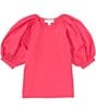 Color:Hot Berry - Image 1 - Big Girls 7-16 Puff Sleeve Pullover Blouse