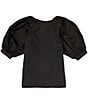 Color:Black - Image 2 - Big Girls 7-16 Puff Sleeve Pullover Blouse