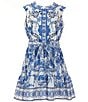 A Loves A Big Girls Button Front Floral Dress, Color:Cobalt Multi - Image 1