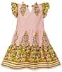 A Loves A Big Girls Floral Mixed Media Ruffle Cap Sleeve A-Line Tiered Dress, Color:Pink Multi - Image 1