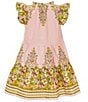 A Loves A Big Girls Floral Mixed Media Ruffle Cap Sleeve A-Line Tiered Dress, Color:Pink Multi - Image 2