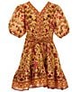 A Loves A Big Girls Floral Print Puff Sleeve Wrap Dress, Color:Camel/Multi - Image 1