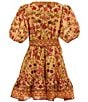 A Loves A Big Girls Floral Print Puff Sleeve Wrap Dress, Color:Camel/Multi - Image 2