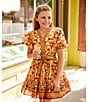 A Loves A Big Girls Floral Print Puff Sleeve Wrap Dress, Color:Camel/Multi - Image 3