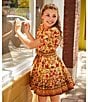 A Loves A Big Girls Floral Print Puff Sleeve Wrap Dress, Color:Camel/Multi - Image 4