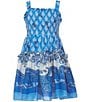 A Loves A Big Girls Cobalt Floral Print Sleeveless Smocked Dress, Color:Cobalt/Multi - Image 1