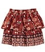 A Loves A Big Girls Printed Tiered Mini Skirt, Color:Rouge/Multi - Image 2
