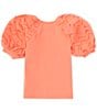 Color:Rose Coral - Image 2 - Big Girls 7-16 Puff Sleeve Eyelet Top