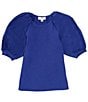 Color:French Blue - Image 1 - Big Girls 7-16 Puff Sleeve Pullover Blouse