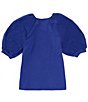 Color:French Blue - Image 2 - Big Girls 7-16 Puff Sleeve Pullover Blouse