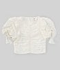 Color:Off White - Image 1 - Big Girls 7-16 Puff Sleeve Ruched Blouse