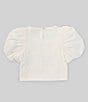 Color:Off White - Image 2 - Big Girls 7-16 Puff Sleeve Ruched Blouse