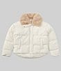 Color:Winter White - Image 1 - Big Girls 7-16 Puffer Jacket with Faux Fur Collar
