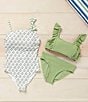A Loves A Big Girls Ruffle Bralette 2-Piece Swimsuit, Color:Green - Image 4
