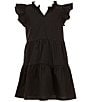 Color:Black - Image 1 - Big Girls 7-16 Ruffle Cap Sleeve A-Line Tiered Dress