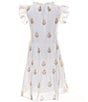 Color:Oat - Image 2 - Big Girls 7-16 Family Matching Ruffle Cap Sleeve Embroidered A-Line Tiered Dress