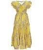 A Loves A Big Girls Ruffle Cap Sleeve Lurex Jacquard Dress, Color:Daisy - Image 2