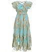 A Loves A Big Girls Ruffle Cap Sleeve Lurex Jacquard Dress, Color:Cloud Blue - Image 2